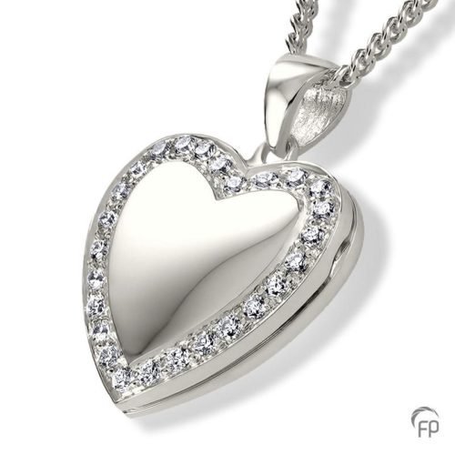 Heart Shaped Locket With Sparkle Outline Cremation Pendant