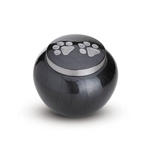 Small black and Grey Pet Urn with Paw Detail