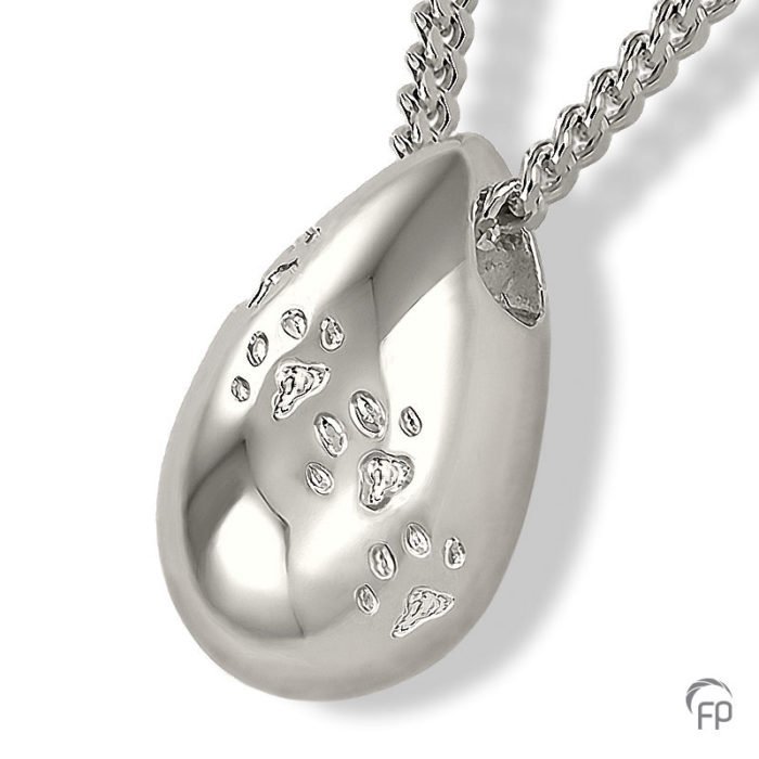 Teardrop with Paw Detail Cremation Pendant