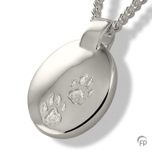 Oval Locket with Paw Detail Cremation Pendant