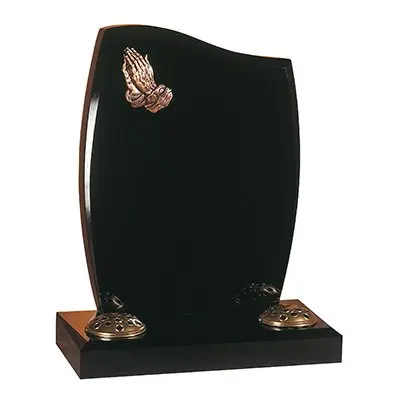 Black Granite Headstone with Bronze Praying Hands