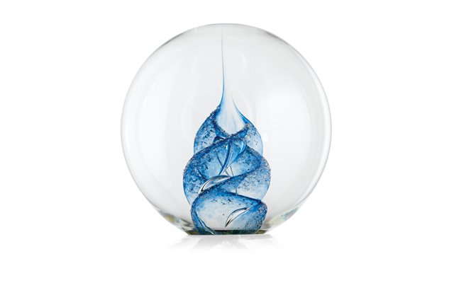 Glass Tribute Paperweight with Blue Pattern