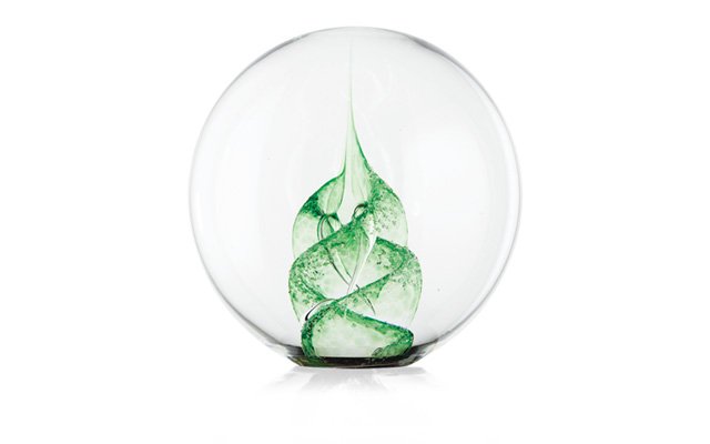 Glass Tribute Paperweight with Green Pattern