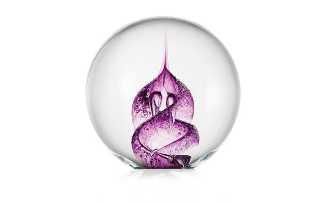 Glass Tribute Paperweight with Purple Pattern
