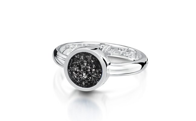 Tribute Ring with Black Gem and Sterling Silver Band. 