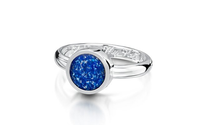 Tribute Ring with Blue Gem and Sterling Silver Band