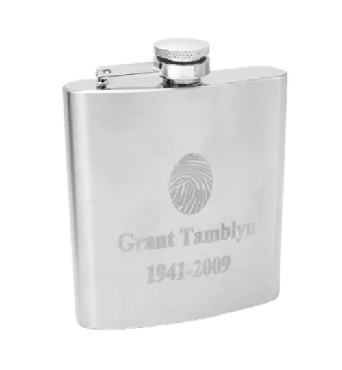 Silver flask with fingerprint engraving
